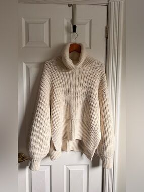 AMO Cream Ribbed Turtleneck Sweater